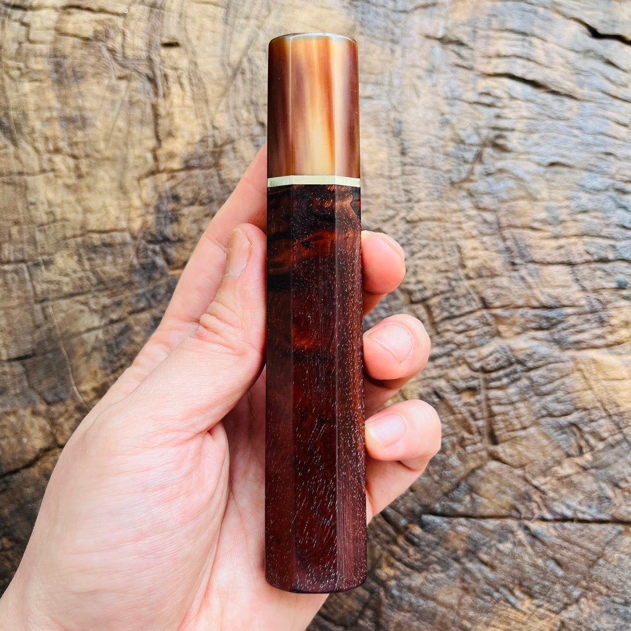 I- Curly Red Rosewood handle with marble and nickel ring - 135mm