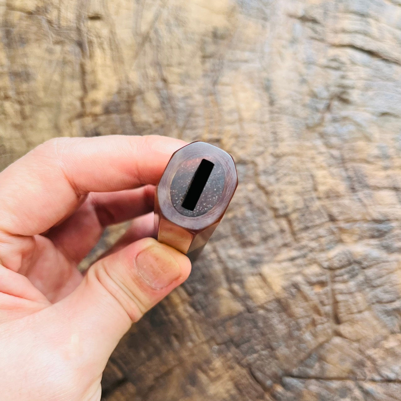 I- Curly Red Rosewood handle with marble and nickel ring - 135mm