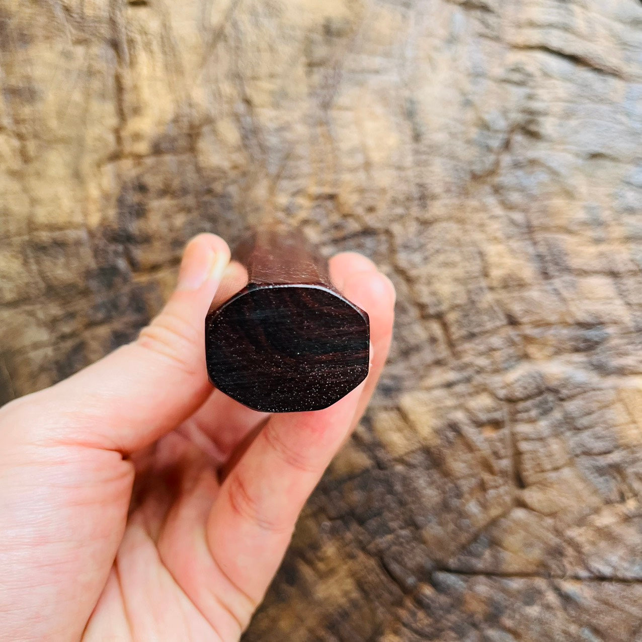 I- Curly Red Rosewood handle with marble and nickel ring - 135mm