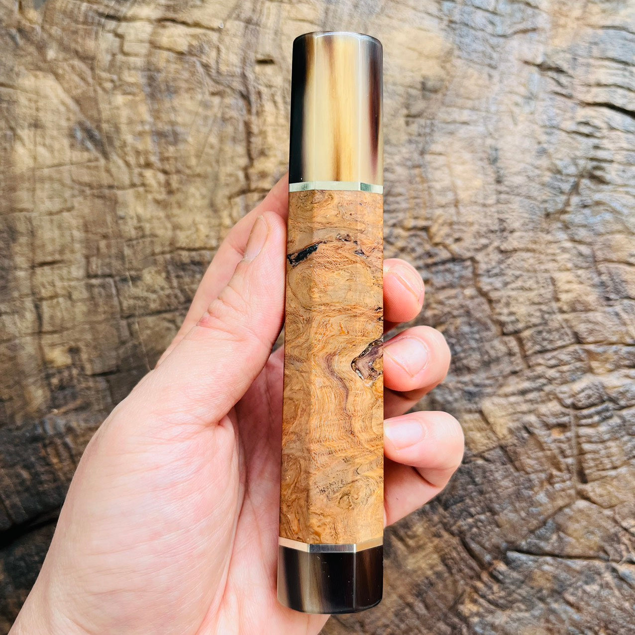 I- Burl Viet Ironwood Wa handle with marble horn and nickel ring - 140mm
