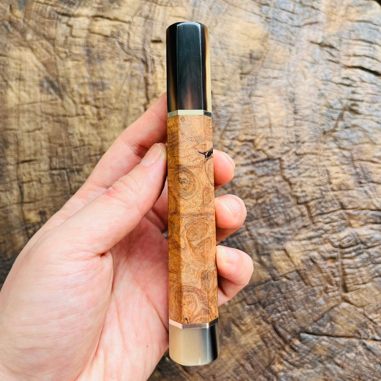 I- Burl Viet Ironwood Wa handle with marble horn and nickel ring - 140mm