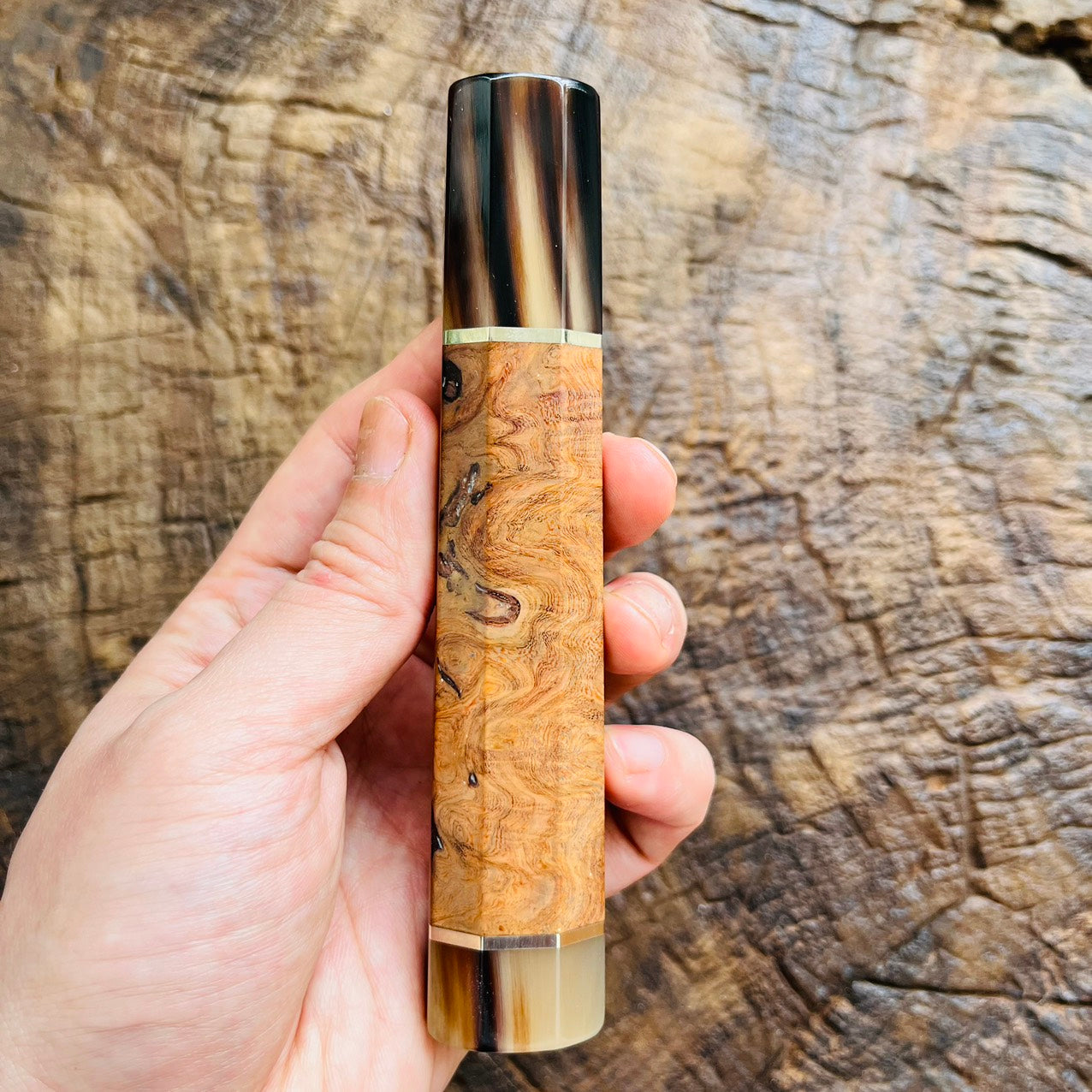 I- Burl Viet Ironwood Wa handle with marble horn and nickel ring - 140mm