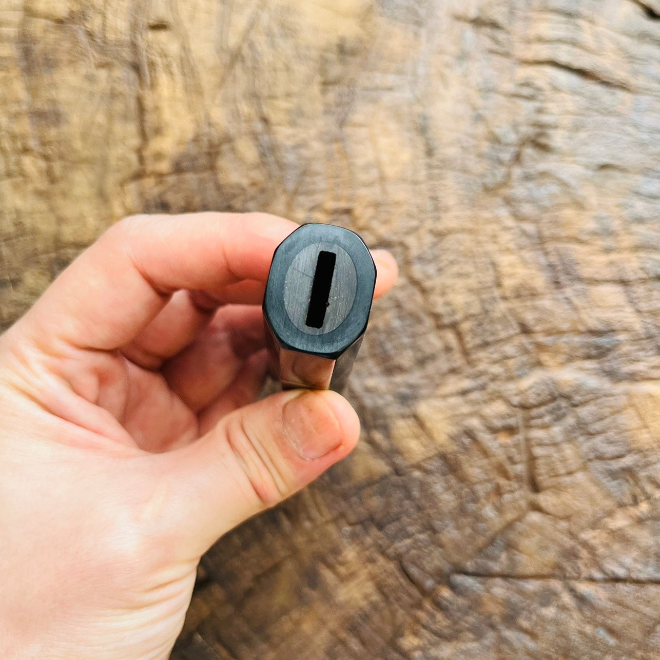 I- RARE Curly Black Rosewood Wa handle with marble horn and nickel ring - 140mm