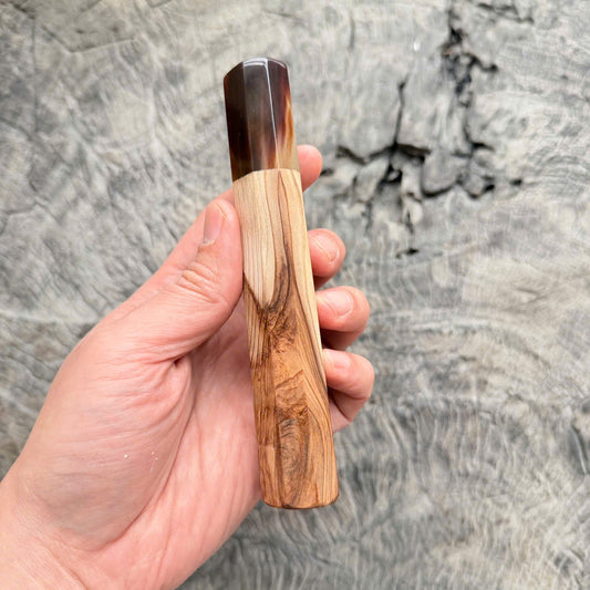 I - Cool Two tone Curly Japanese Tamamoku Cedar, Marble horn ferrule, 140mm