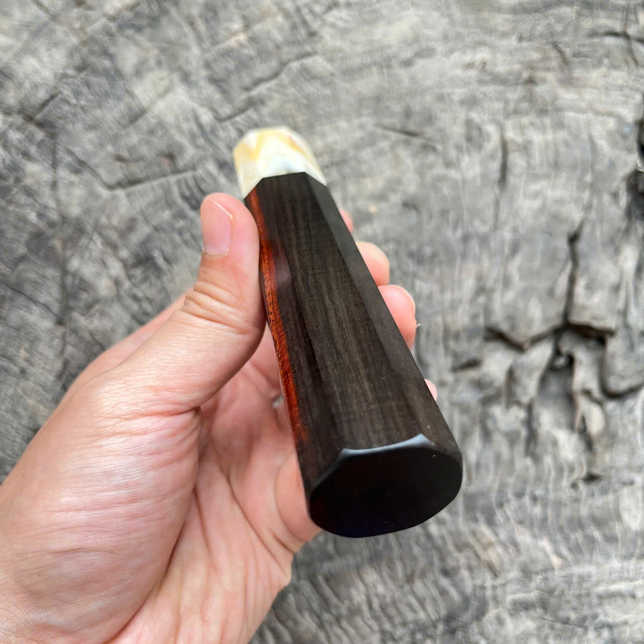 I - Rare Curly Black Siam Rosewood Wa handle, Marble Cream Horn Ferrule, - 145mm