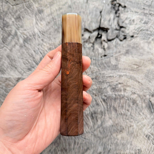 I - 8 Curly Dark Siamese Rosewood Wa handle, Marble horn ferrule, 145 mm handle