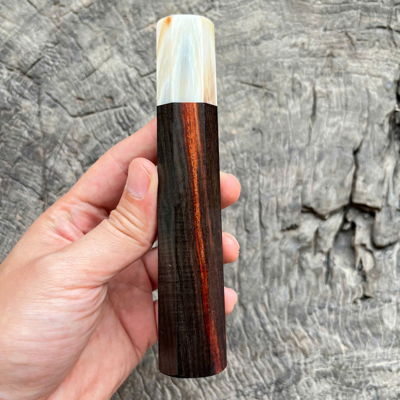I - Rare Curly Black Siam Rosewood Wa handle, Marble Cream Horn Ferrule, - 145mm