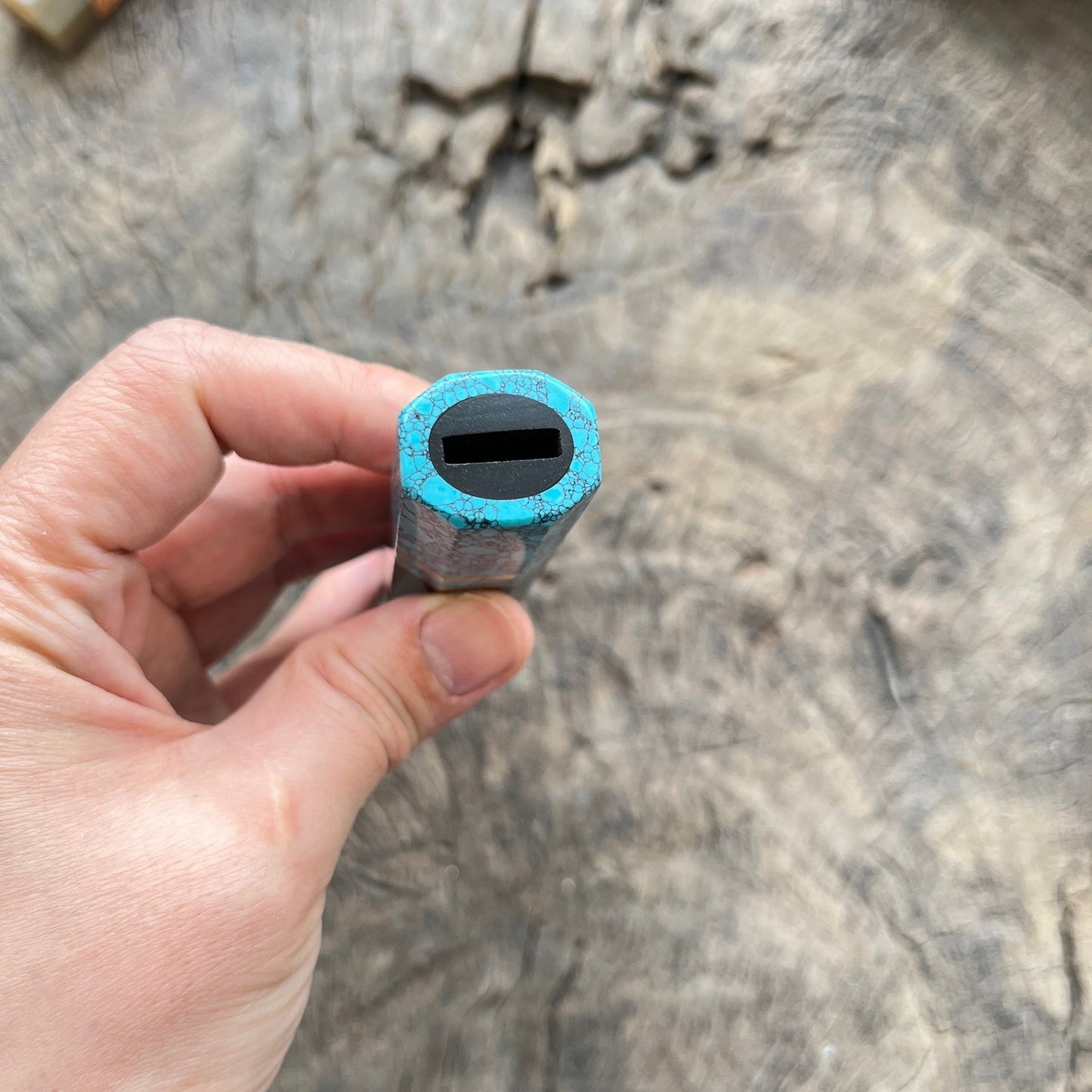 Black African Wa handle with turquoise stone Ferrule and Nickel ring