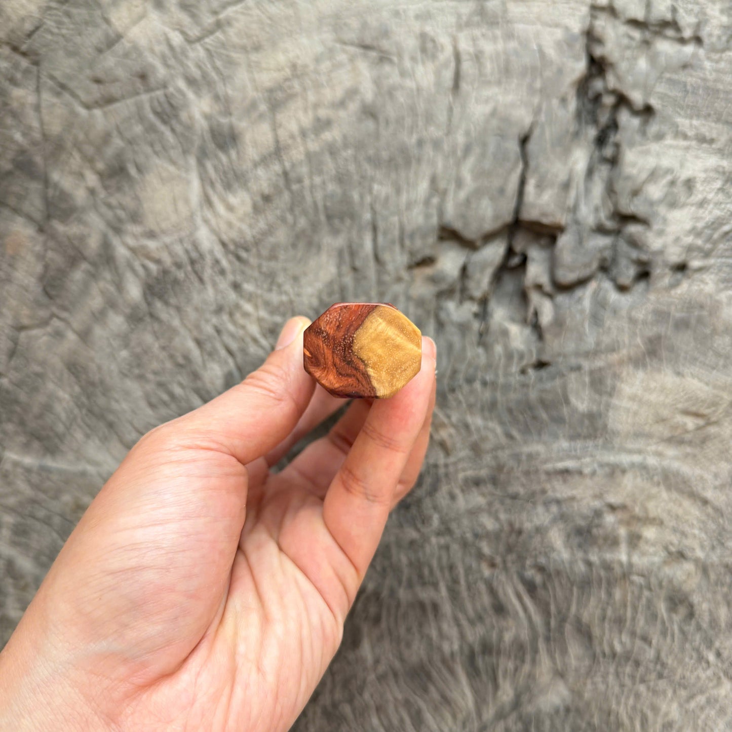 I - Two tone Amboyna Burl Wa handle, Red Curly Rosewood ferrule - 140 mm