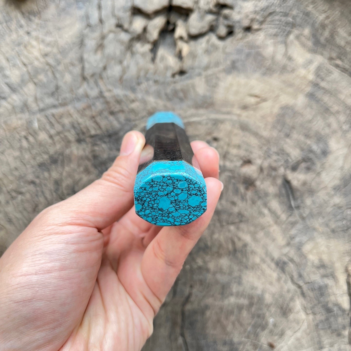 Black African Wa handle with turquoise stone Ferrule and Nickel ring