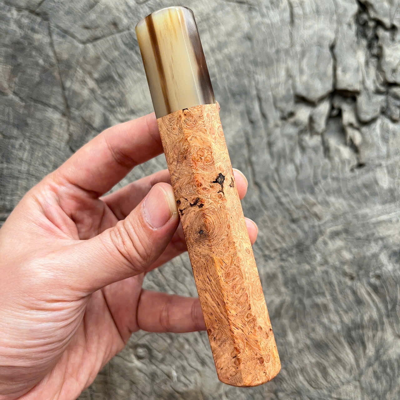I- Burl Afzelia Wa handle, marble horn ferrule - 135mm