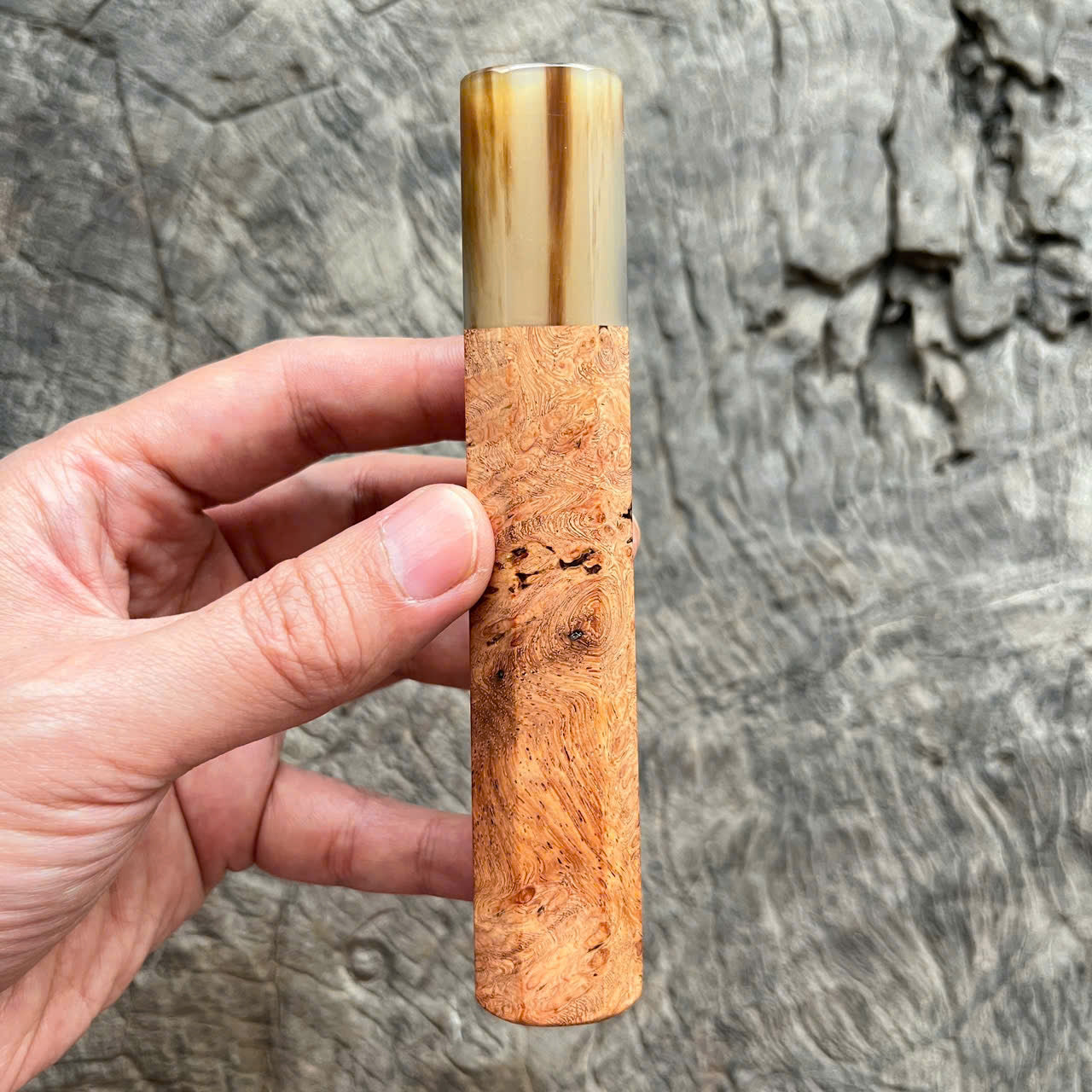 I- Burl Afzelia Wa handle, marble horn ferrule - 135mm