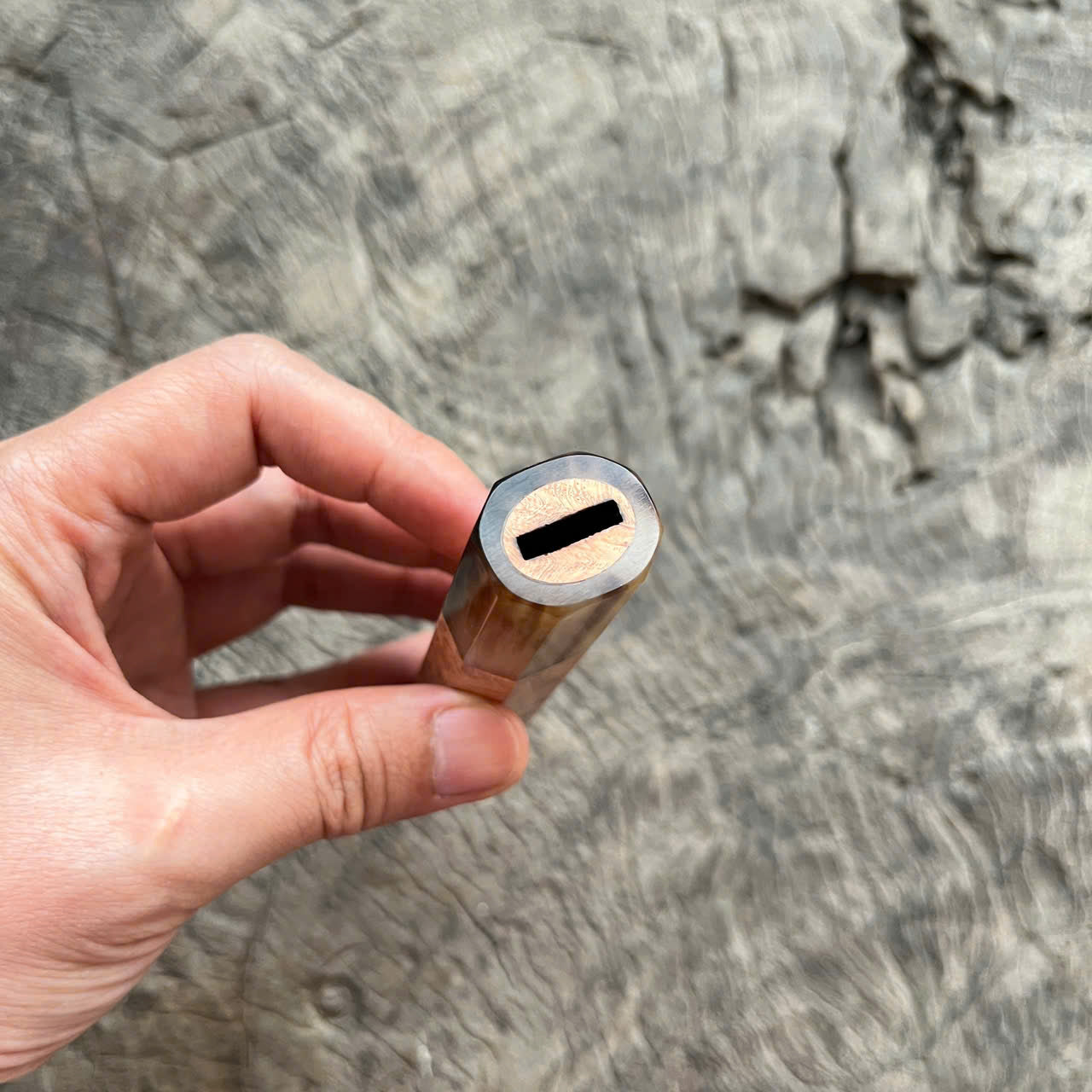 I- Burl Afzelia Wa handle, marble horn ferrule - 135mm