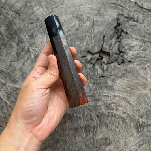 I -7 Curly Black Siamese Rosewood Wa handle, Black horn ferrule, 145 mm handle