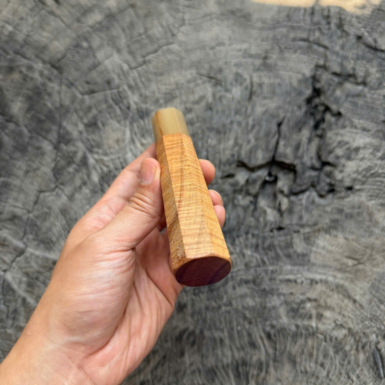 I - 4 Curly Hawaiian Koa Wa handle, White horn ferrule, 140mm handle