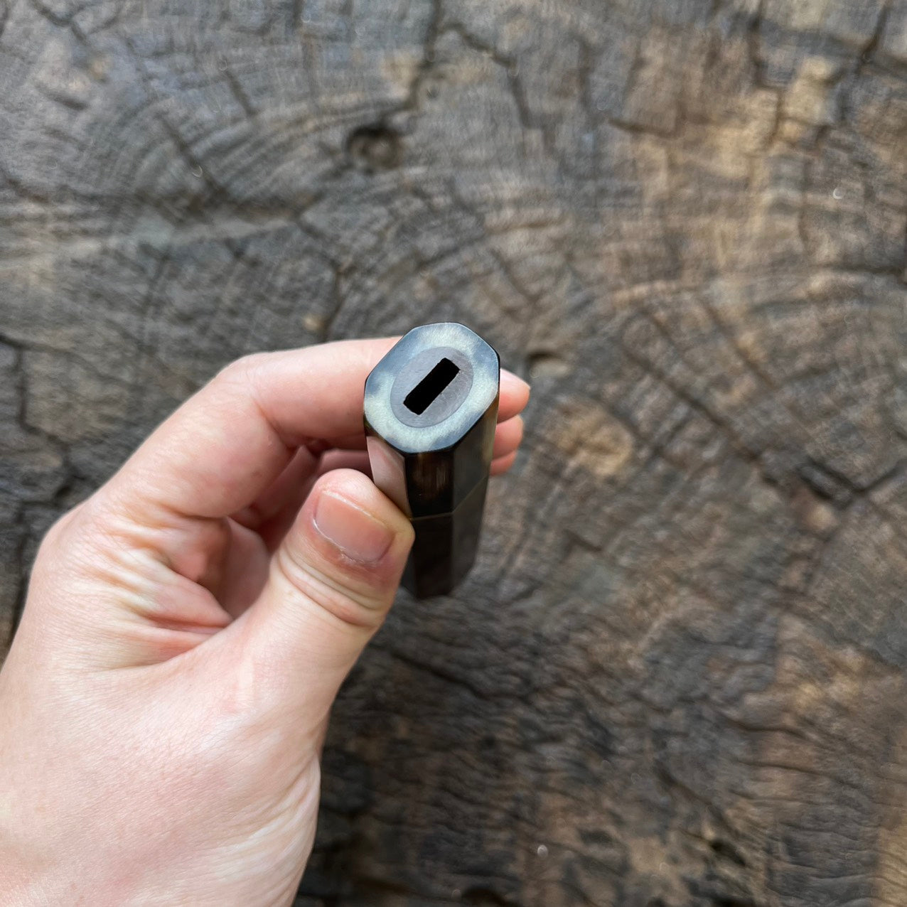 I- Curly Black Siamese Rosewood Wa handle with marble horn ferrule and nickel spacer - 125mm