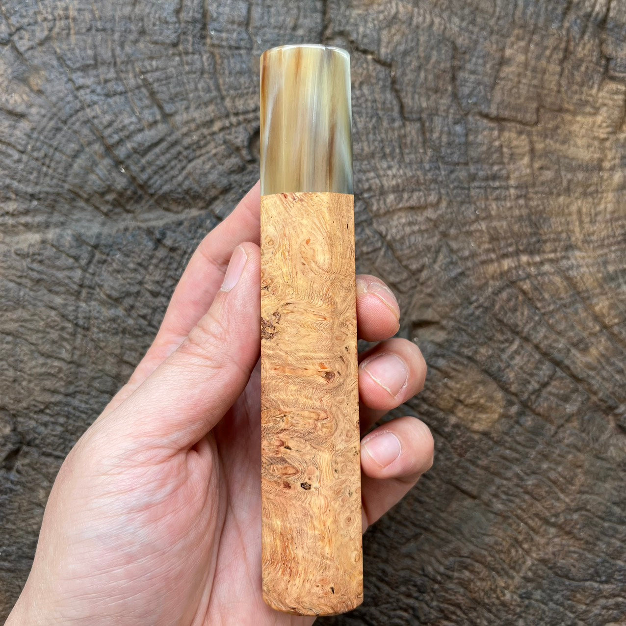 I- Burl Afzelia Wa handle with marble horn ferrule - 140mm