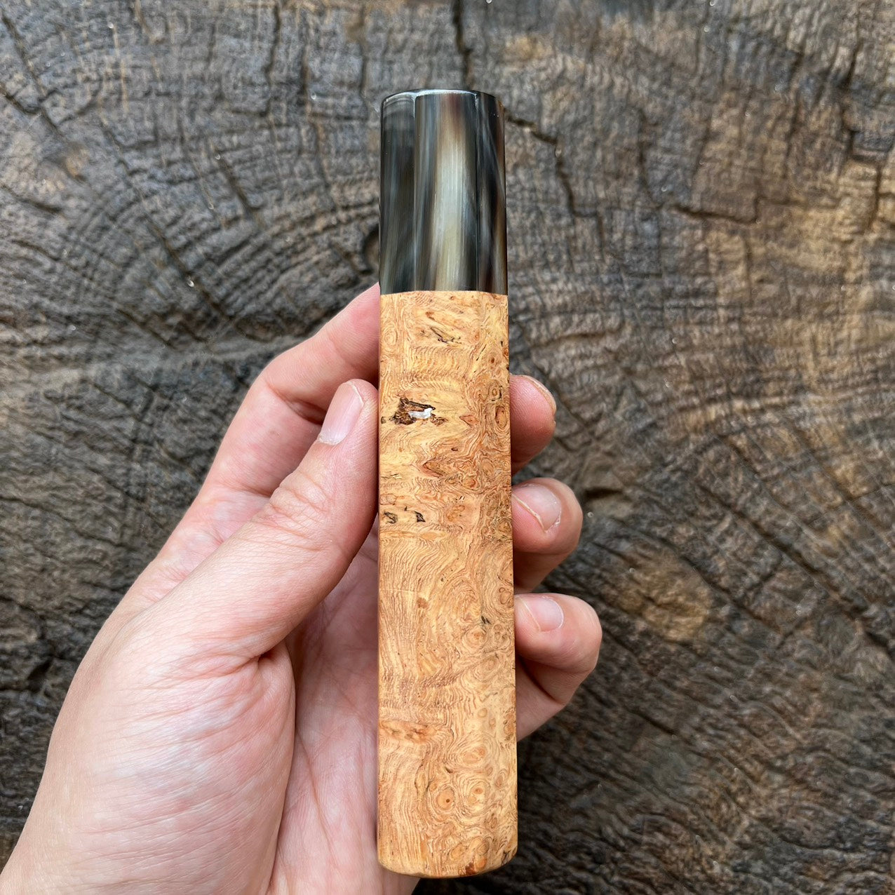 I- Burl Afzelia Wa handle with marble horn ferrule - 140mm