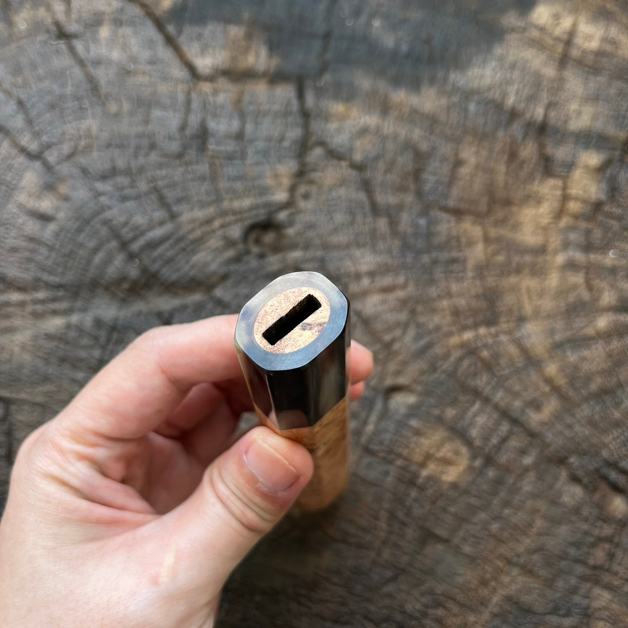 I- Burl Afzelia Wa handle with marble horn ferrule - 140mm