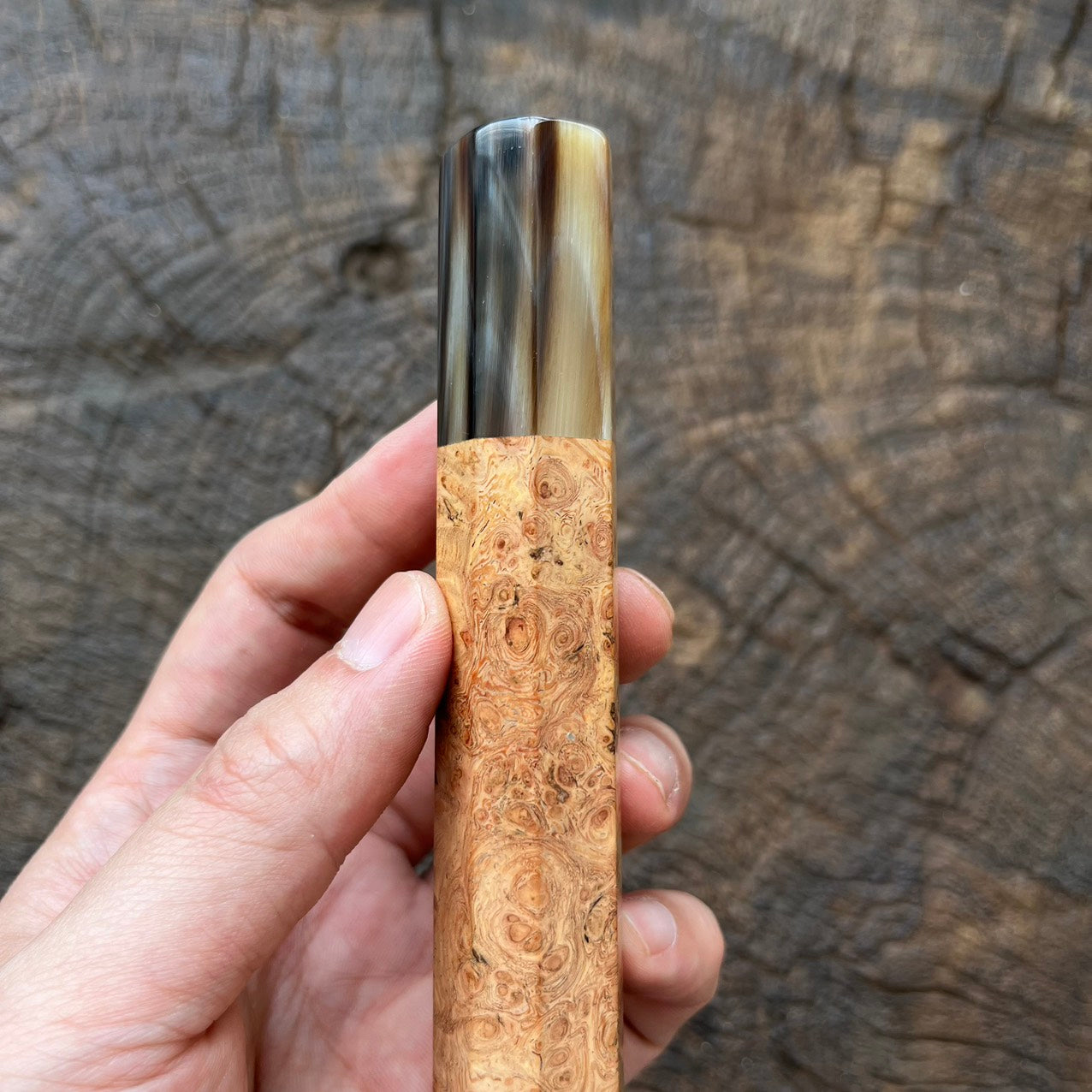 I- Burl Afzelia Wa handle with marble horn ferrule - 140mm