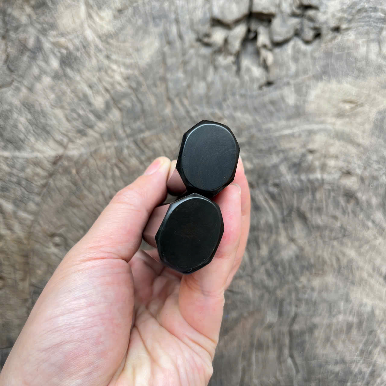 I - Set of 2 Ebony wood Wa handle, White horn ferrule - 140mm