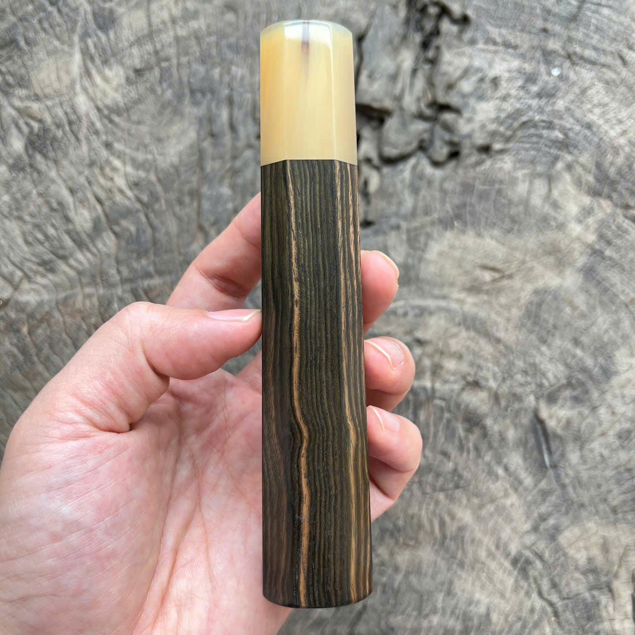 I - Macassar ebony with white stripe Wa handle, Marble horn ferrule - 145mm
