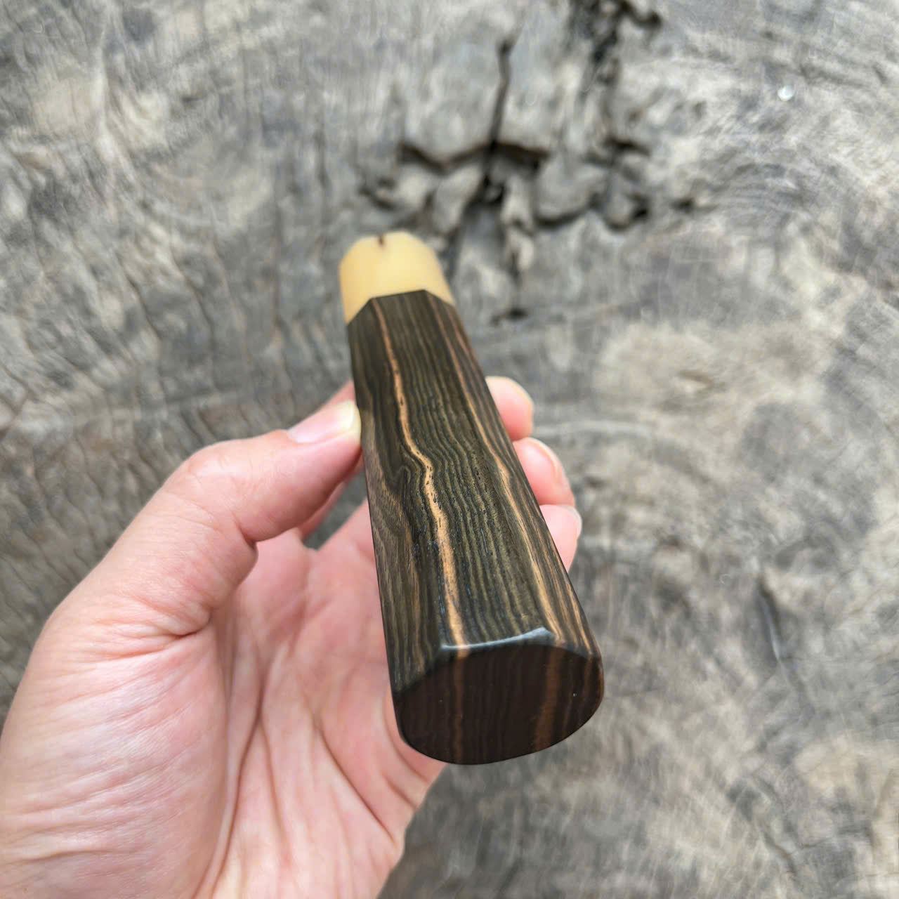 I - Macassar ebony with white stripe Wa handle, Marble horn ferrule - 145mm