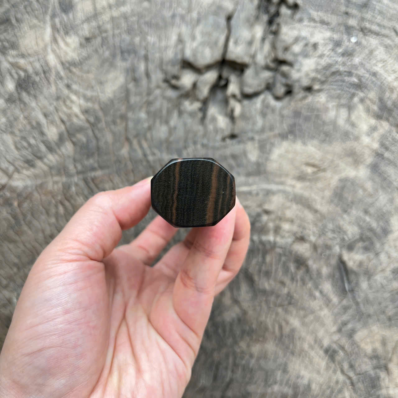 I - Macassar ebony with white stripe Wa handle, Marble horn ferrule - 145mm