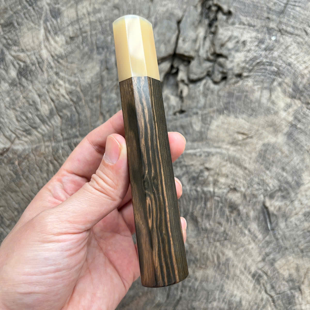 I - Macassar ebony with white stripe Wa handle, Marble horn ferrule - 145mm