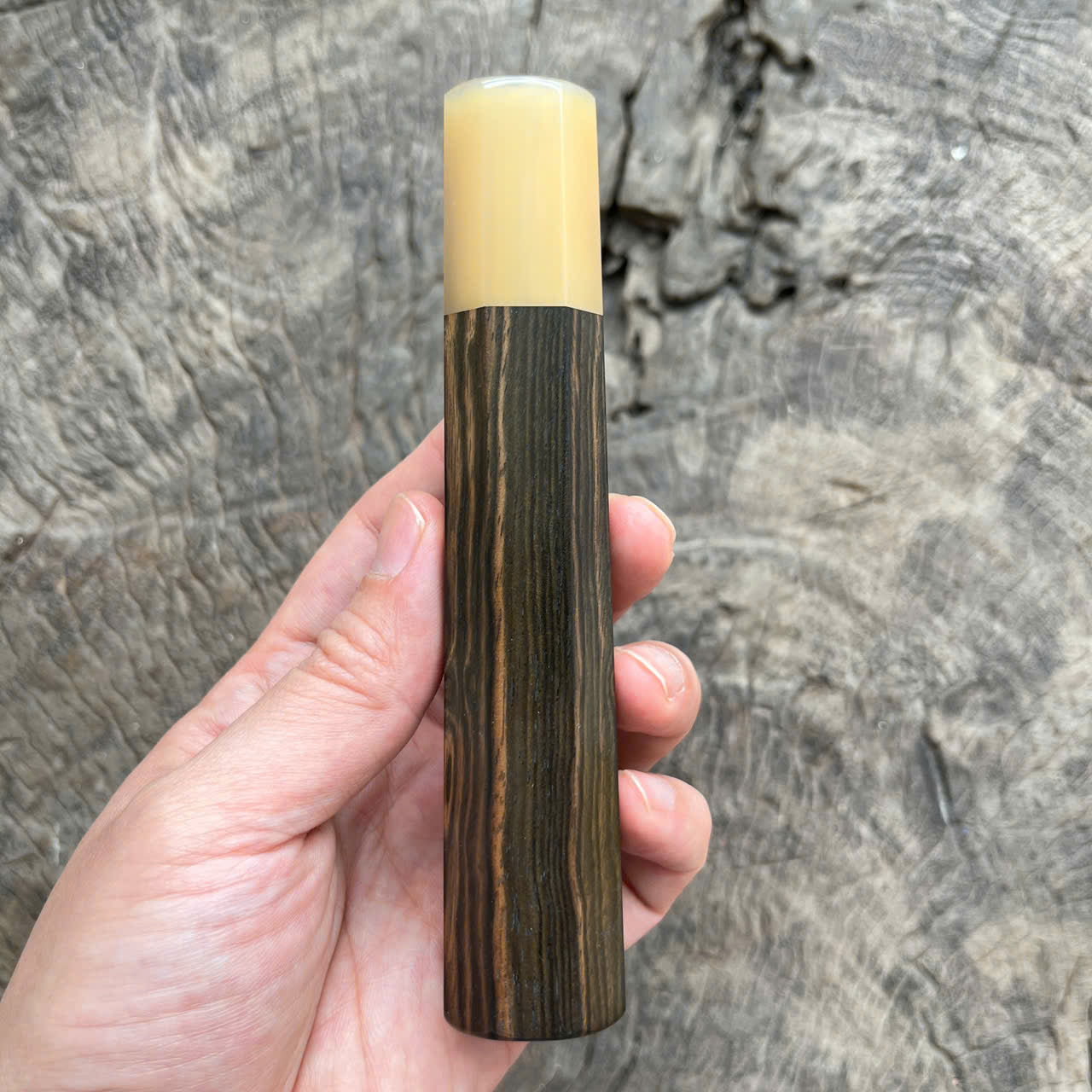 I - Macassar ebony with white stripe Wa handle, Marble horn ferrule - 145mm