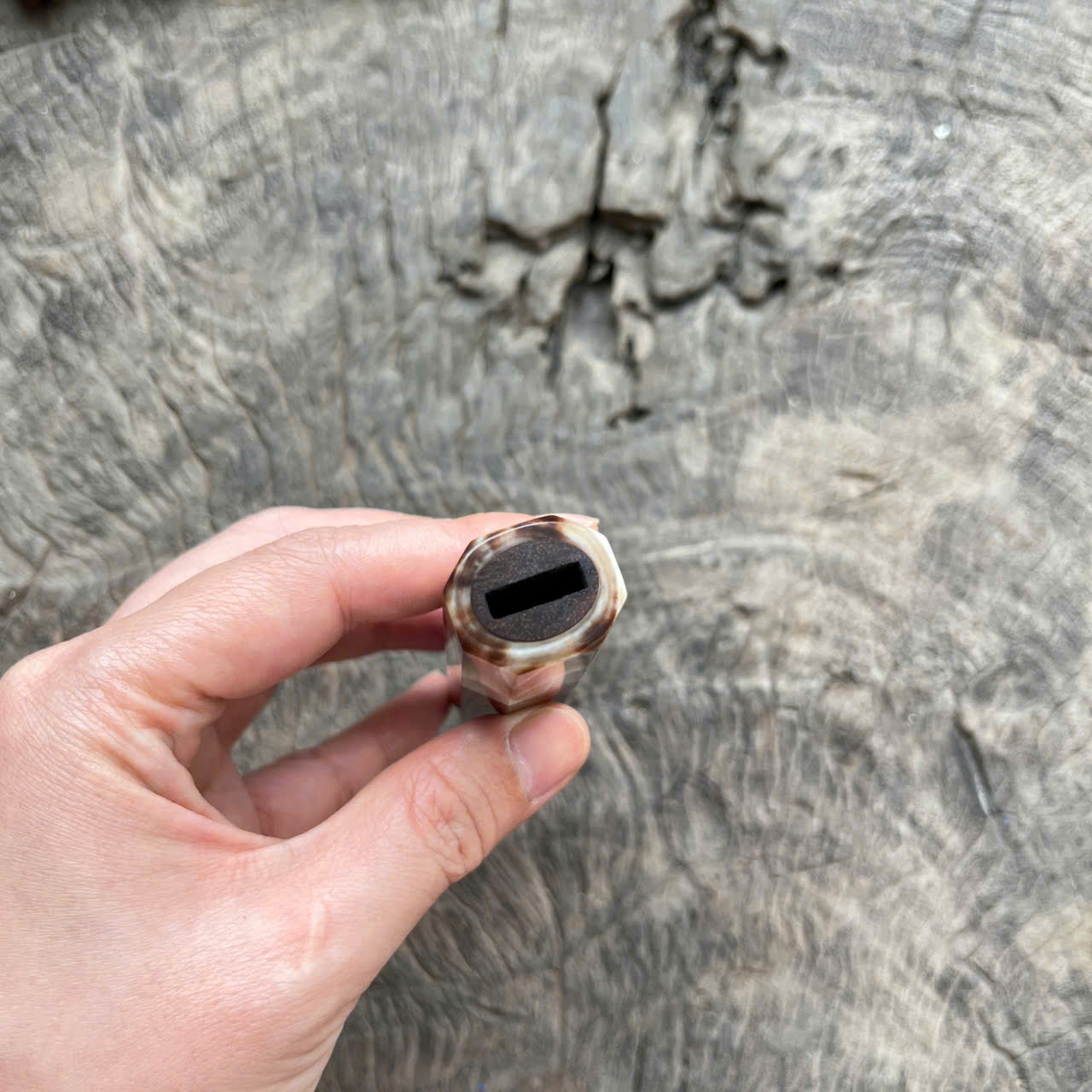 I - 6 Dark Curly Siam Rosewood Wa handle, Marble horn - 140mm