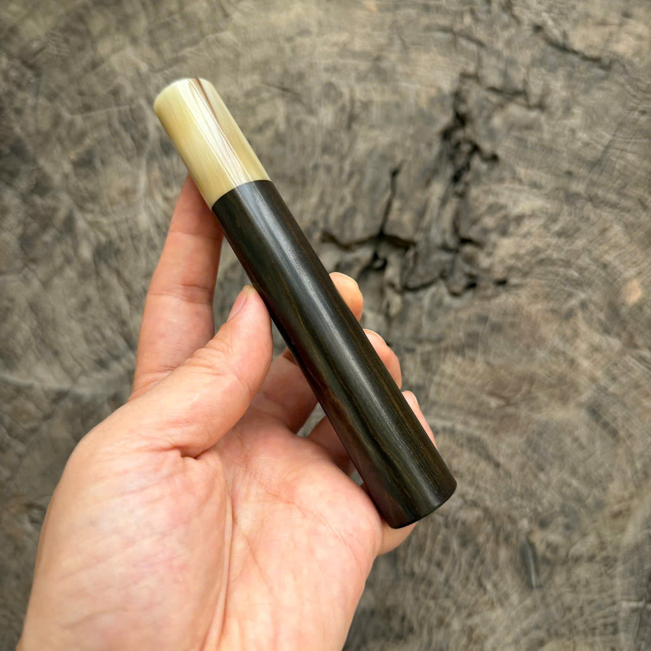 I - Oval Ebony wood handle , Cream horn Ferrule , 140mm handle