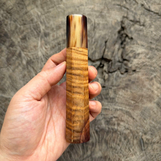 I - Very special Curly Gold Rosewood Wa handle , Marble horn Ferrule , 140mm handle