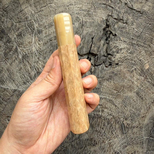 I -5 Burl Crape myrtle wood wa handle , White horn ferrule , 140mm handle
