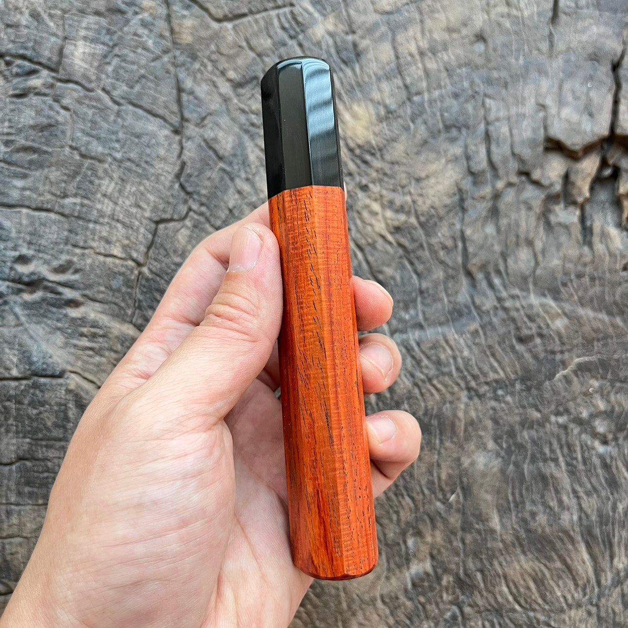I- Curly Orange Siamese Rosewood Wa handle with black horn - 140mm