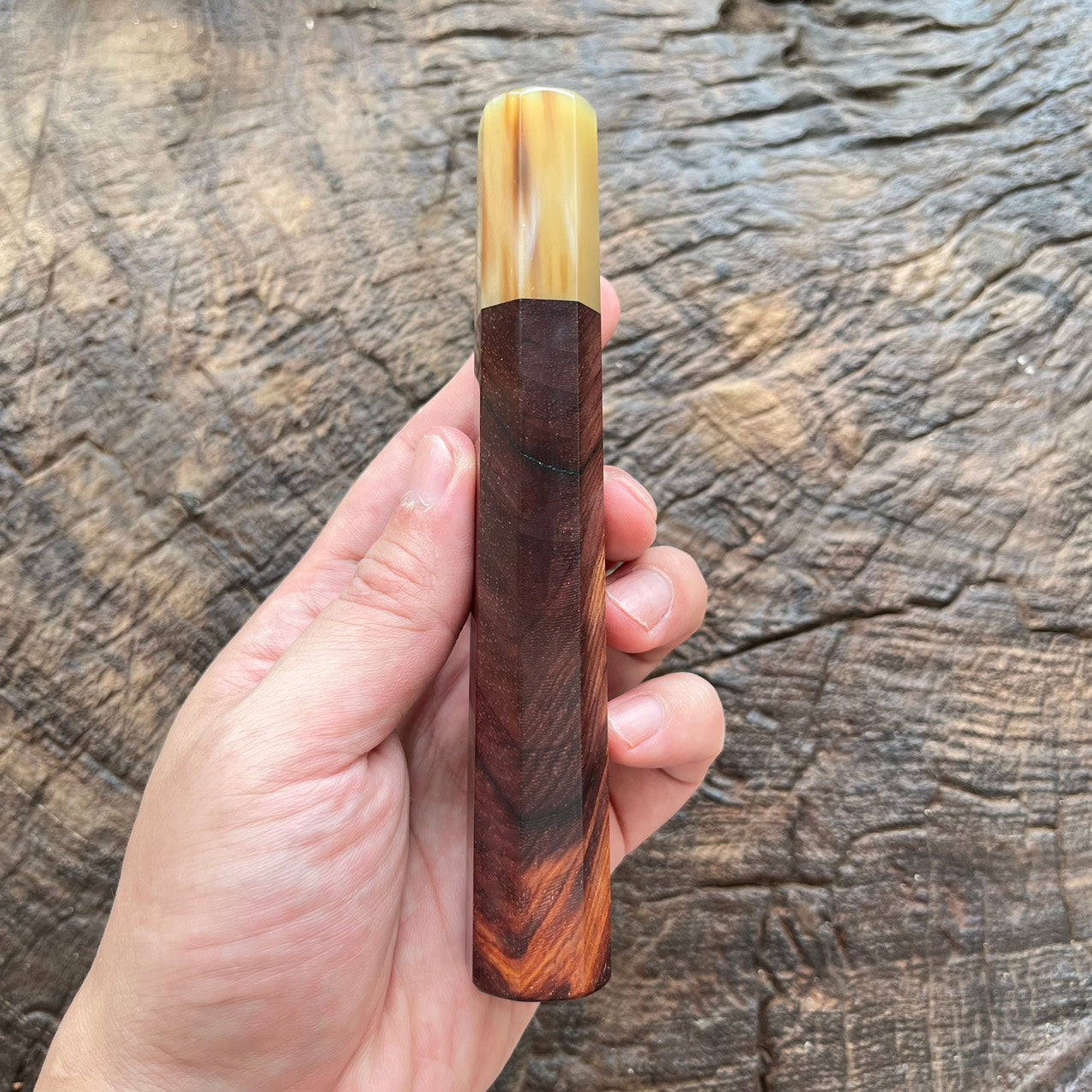 I- Purple Red Rosewood Wa handle with marble horn 145mm