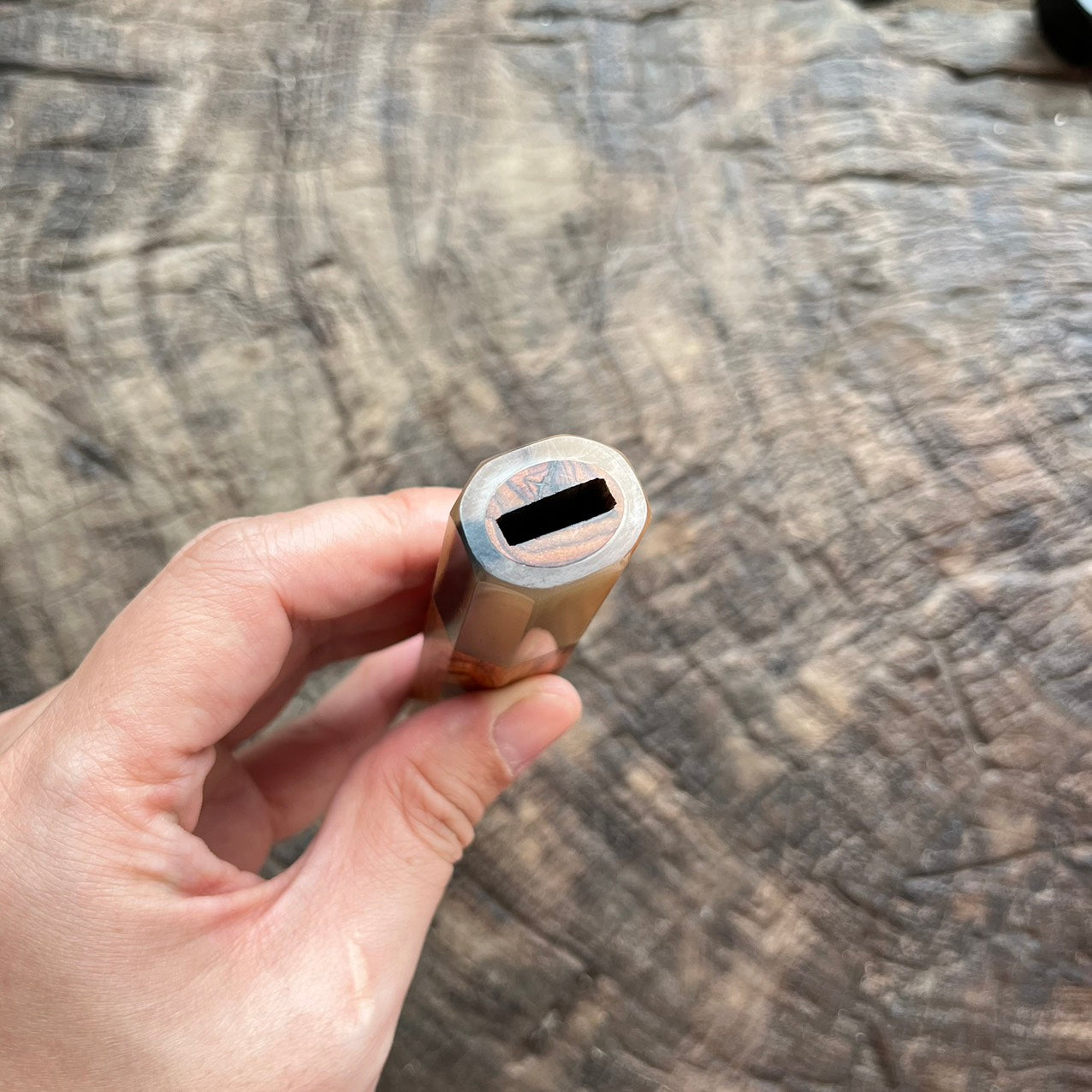 I- 6 Devil Eye Huanghuali wood Wa handle with marble horn ferrule -145mm