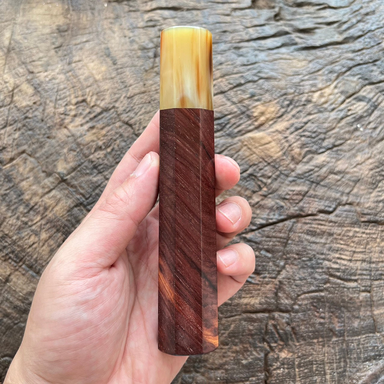 I- Purple Red Rosewood Wa handle with marble horn 145mm