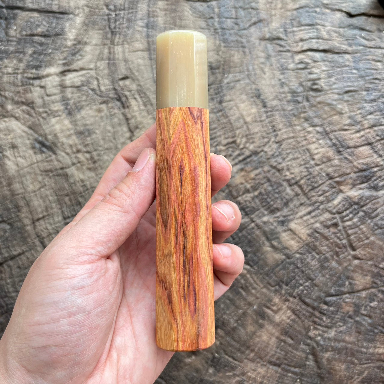 I- 9 Huanghuali wood Wa handle with marble horn ferrule -145mm