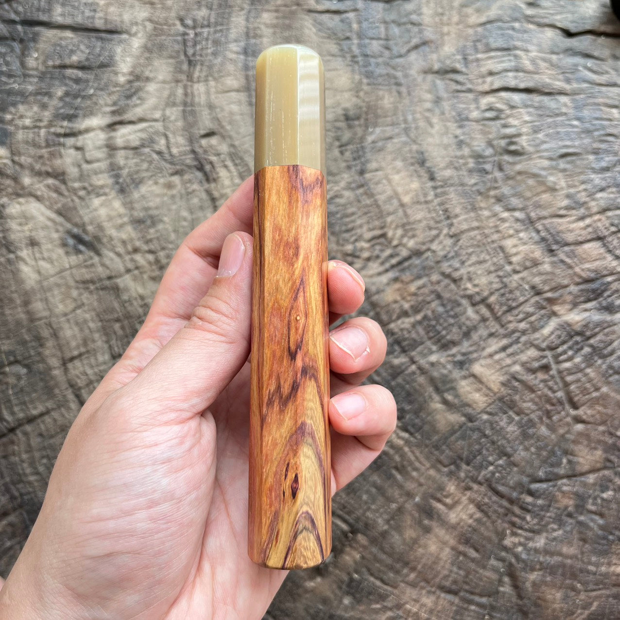 I- 9 Huanghuali wood Wa handle with marble horn ferrule -145mm
