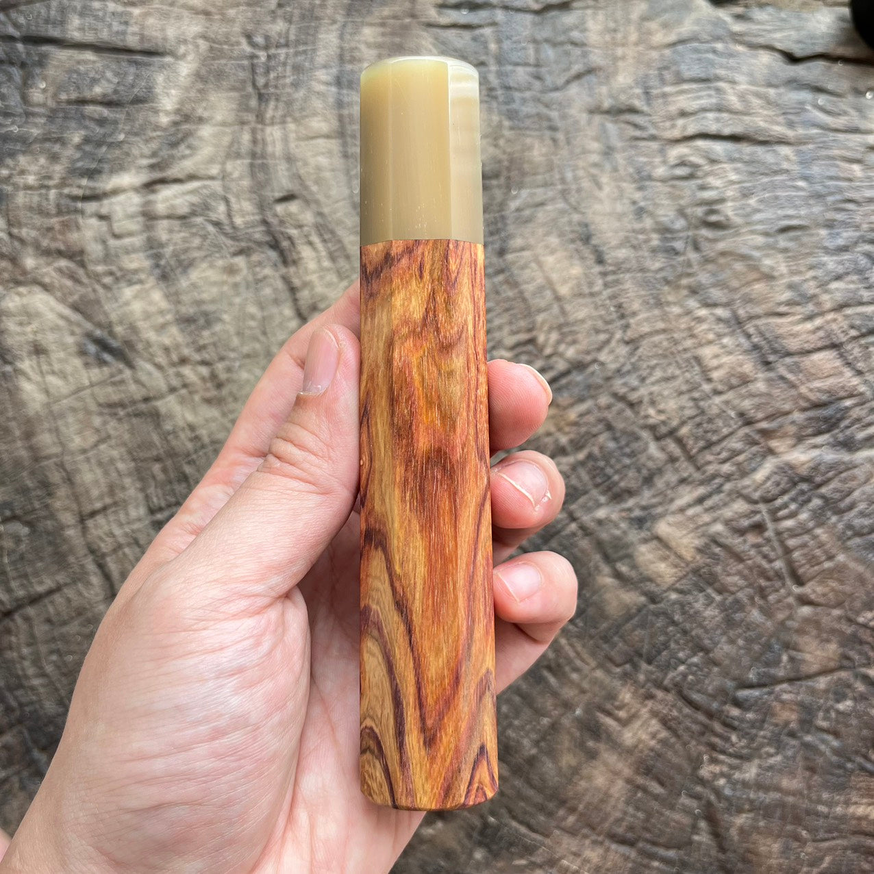 I- 9 Huanghuali wood Wa handle with marble horn ferrule -145mm