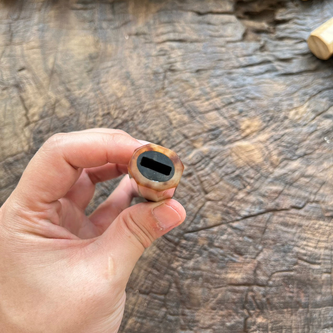 I- Two tone Ebony Wa handle with marble horn ferrule - 140mm
