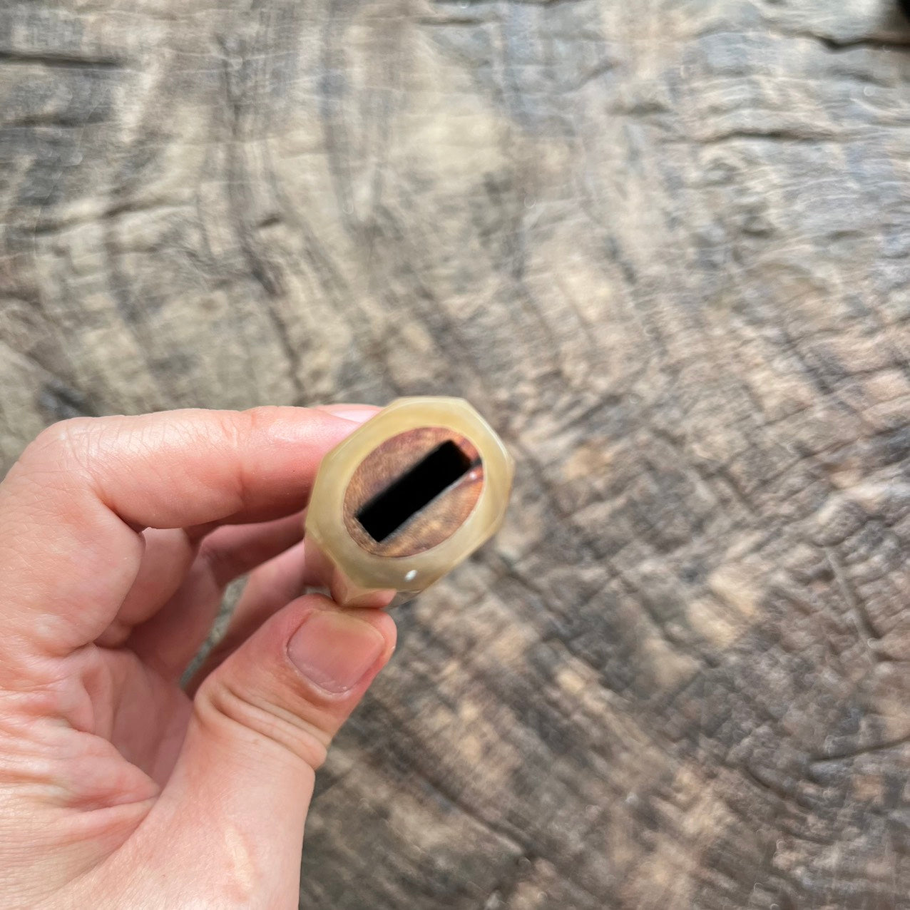 I- 9 Huanghuali wood Wa handle with marble horn ferrule -145mm