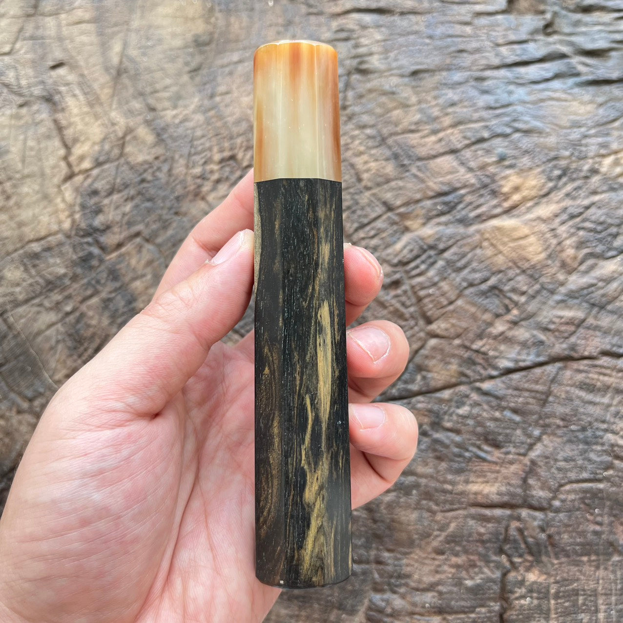 I- Two tone Ebony Wa handle with marble horn ferrule - 140mm