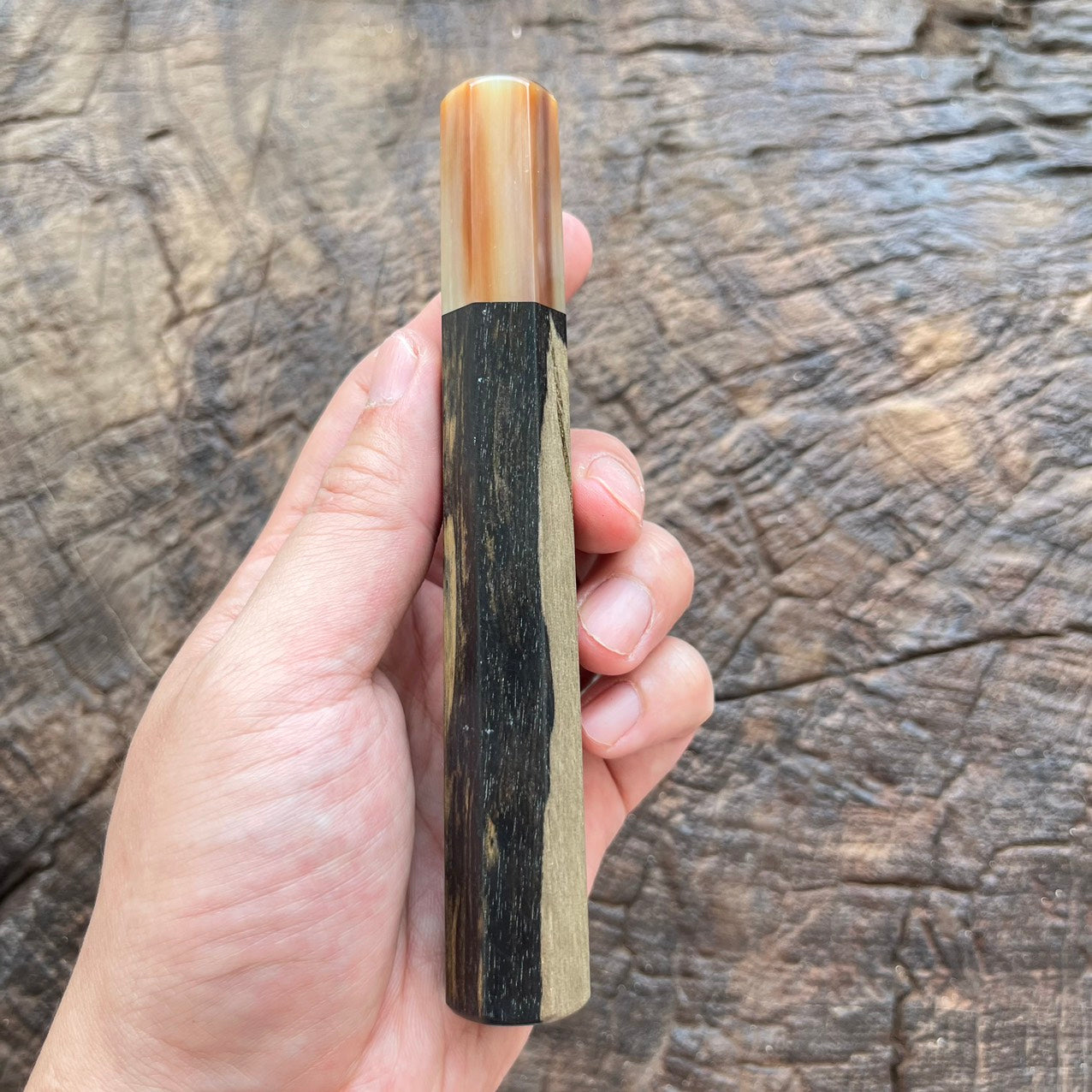 I- Two tone Ebony Wa handle with marble horn ferrule - 140mm
