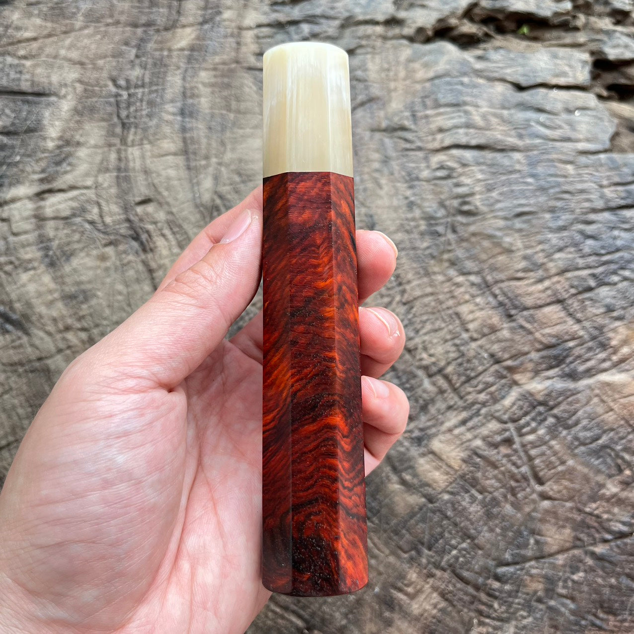 I- Rare Red Quilted Siam Rosewood Wa handle with Ivory horn ferrule -145mm