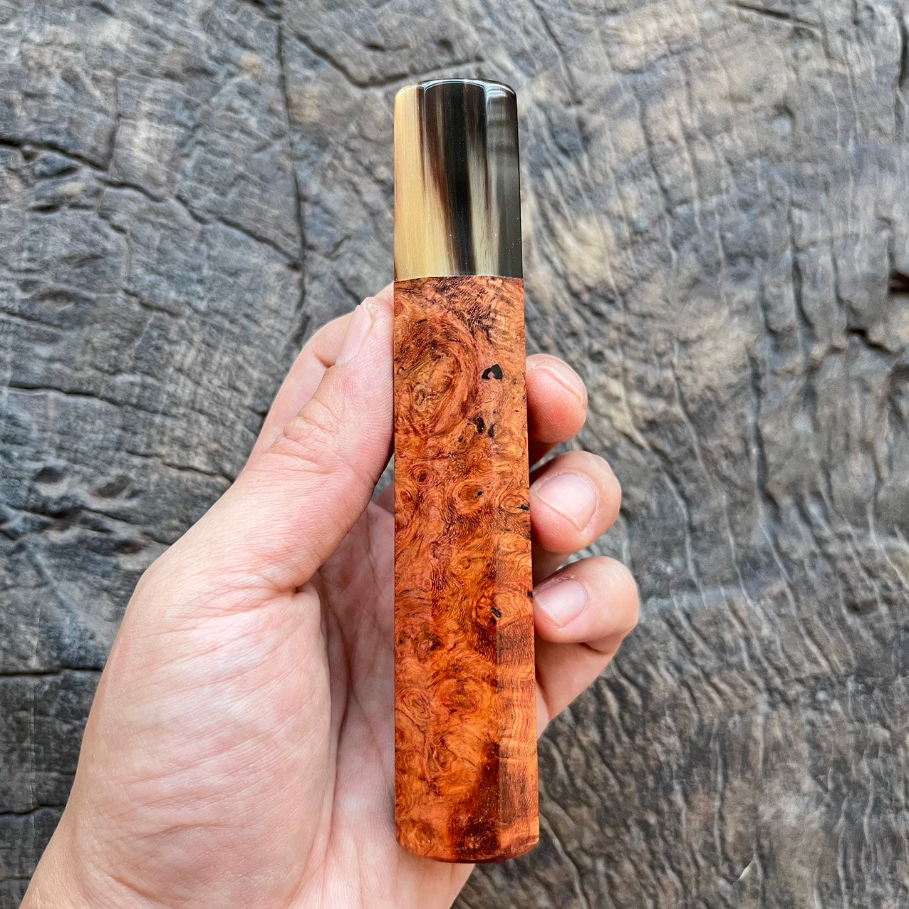 I- 10 Amboyna burl Wa handle with marble horn ferrule - 135mm