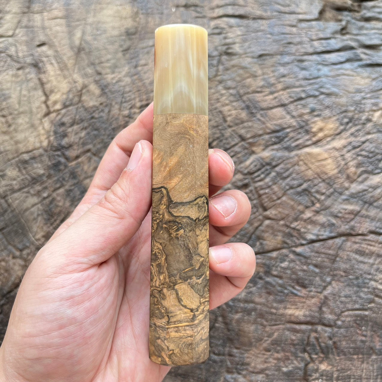 I- 3 Burl Ebony Wa handle with marble horn ferrule - 140mm