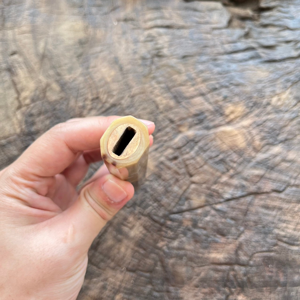 I- 3 Burl Ebony Wa handle with marble horn ferrule - 140mm