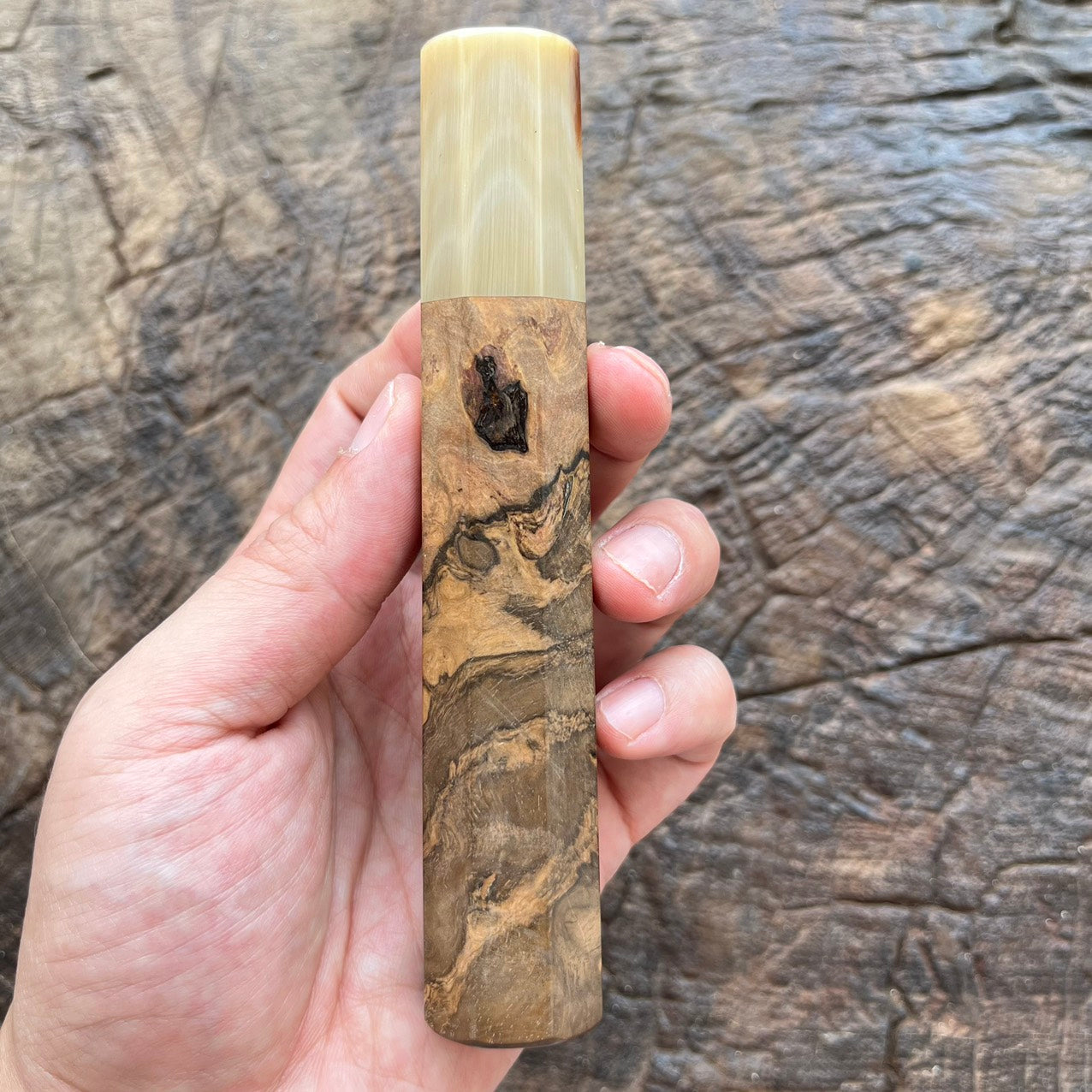 I- 3 Burl Ebony Wa handle with marble horn ferrule - 140mm